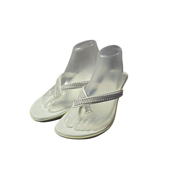 Bolero By Summer Rio White Thong Wedge Sandal Sz 9 Embellished - Picture 2 of 7